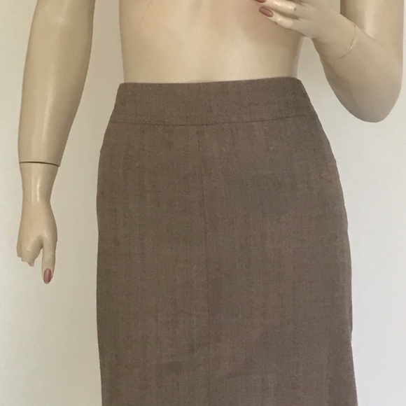 Akris Punto Brown Herringbone Stretch Wool Pencil Skirt US 12 42 Classic Career - Picture 3 of 4